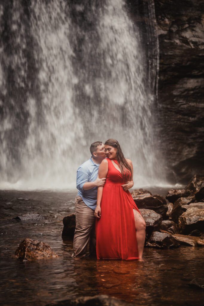 Looking Glass Falls, engagement photography, LGBTQIA+ photographer, Asheville photographer, Asheville engagement photographer, Asheville wedding photographer, Asheville elopement photographer