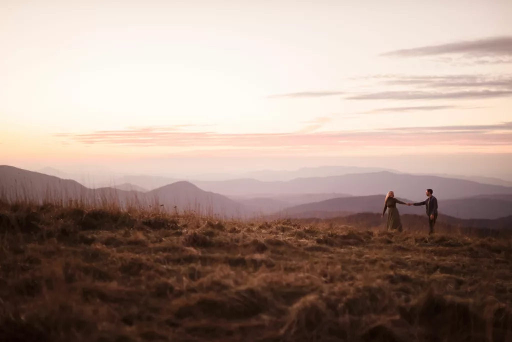 A sunset engagement photo session near Asheville in October