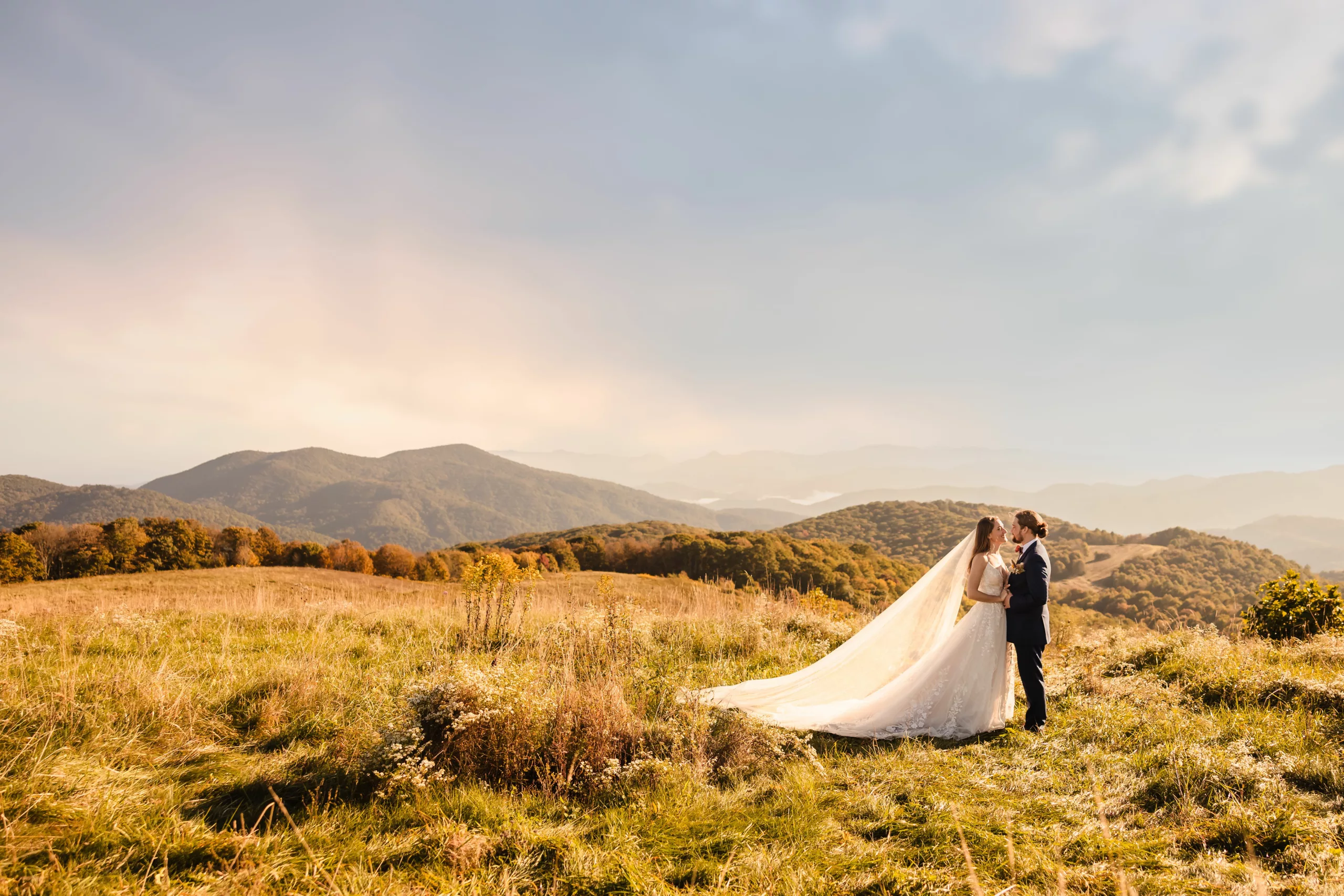 Bride and groom in the mountains in Asheville - elopement