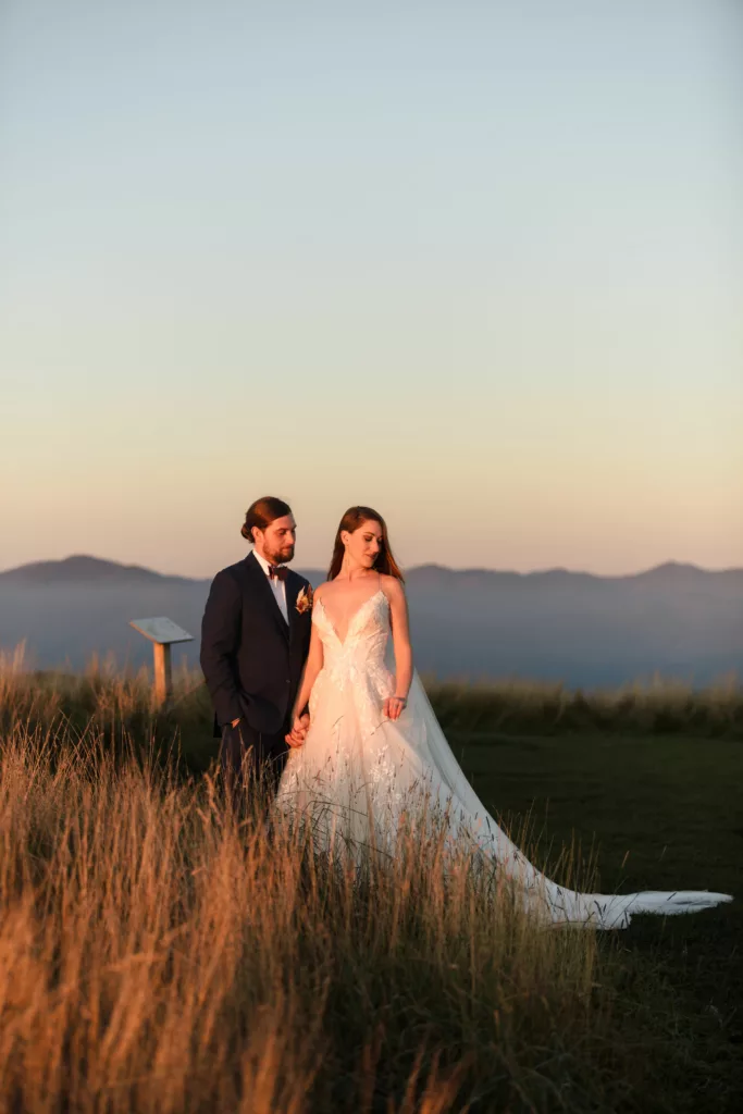 bride & groom in the mountains near asheville at sunrise